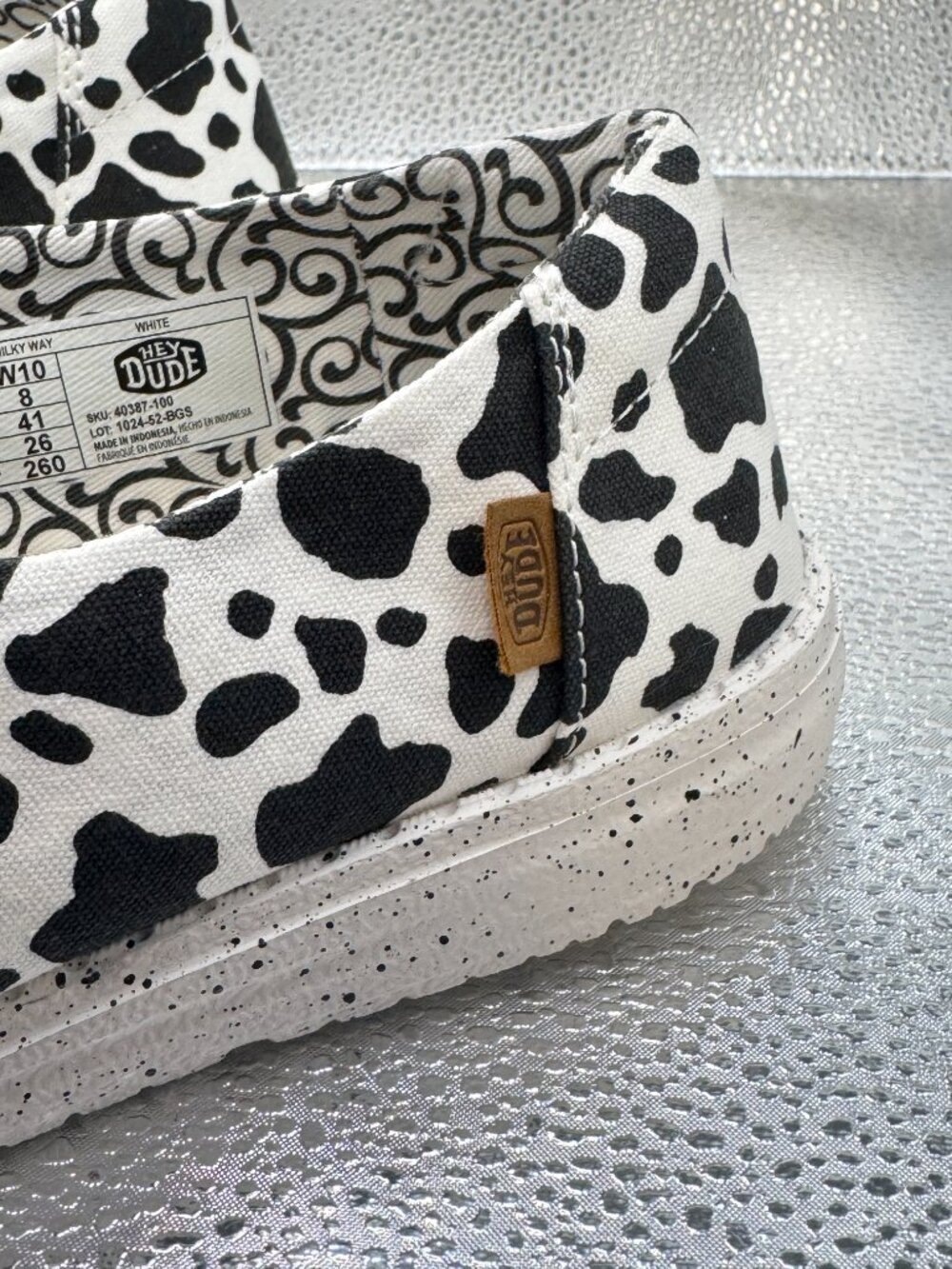 NWT Hey Dude Wendy 10 Milky Way Cow Print Black and White Slip On Shoes Loafers - Picture 10 of 16